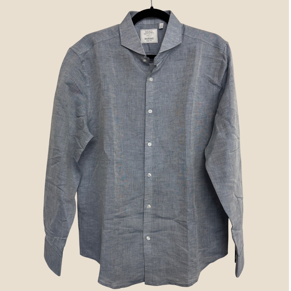 Baird‎ McNutt New Size L Slim Fit Blue Murano Linen Blend Button Down Shirt